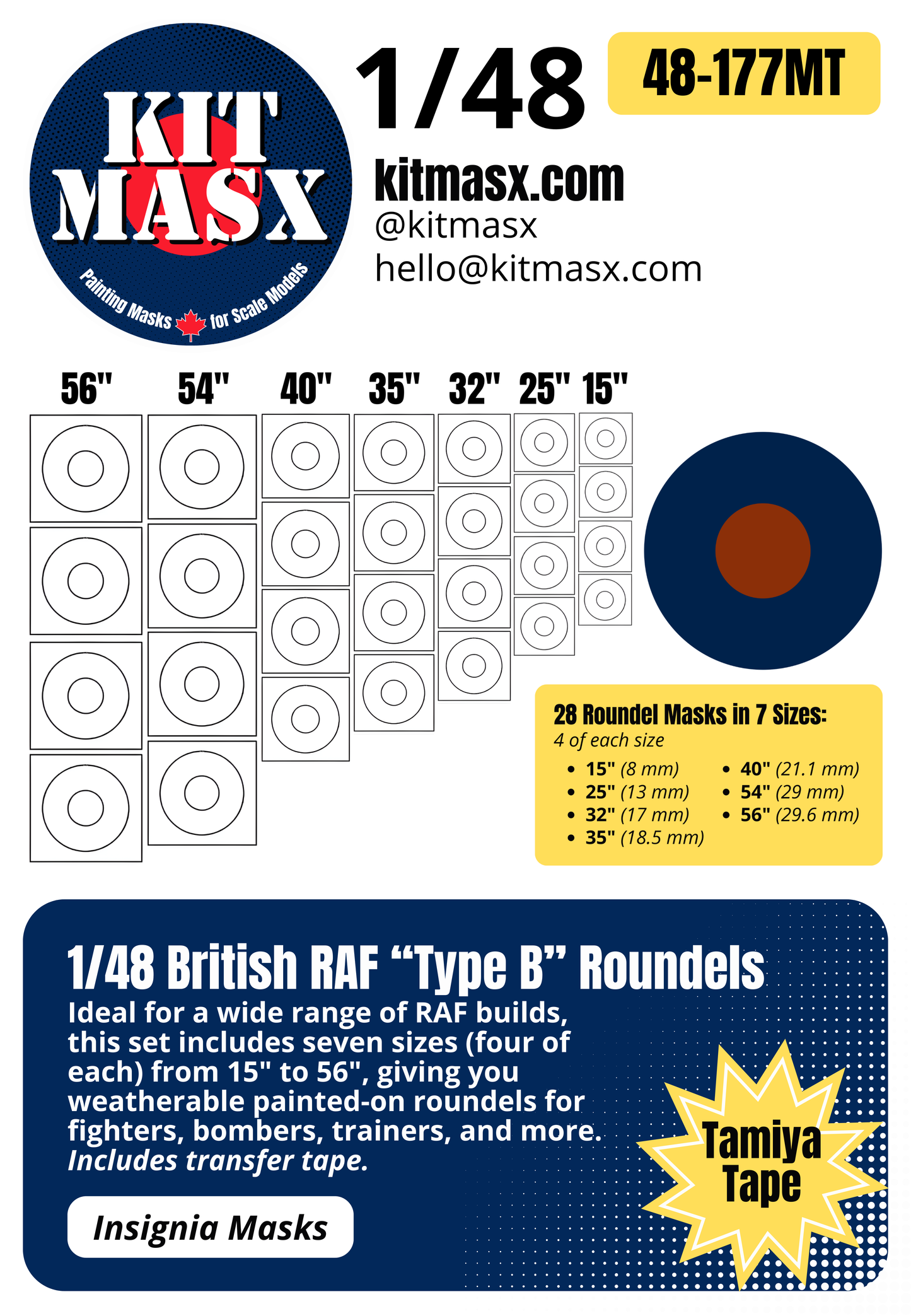 British RAF Roundels Type A/B/D 1/48 & 1/72 National Insignia Paint Masks