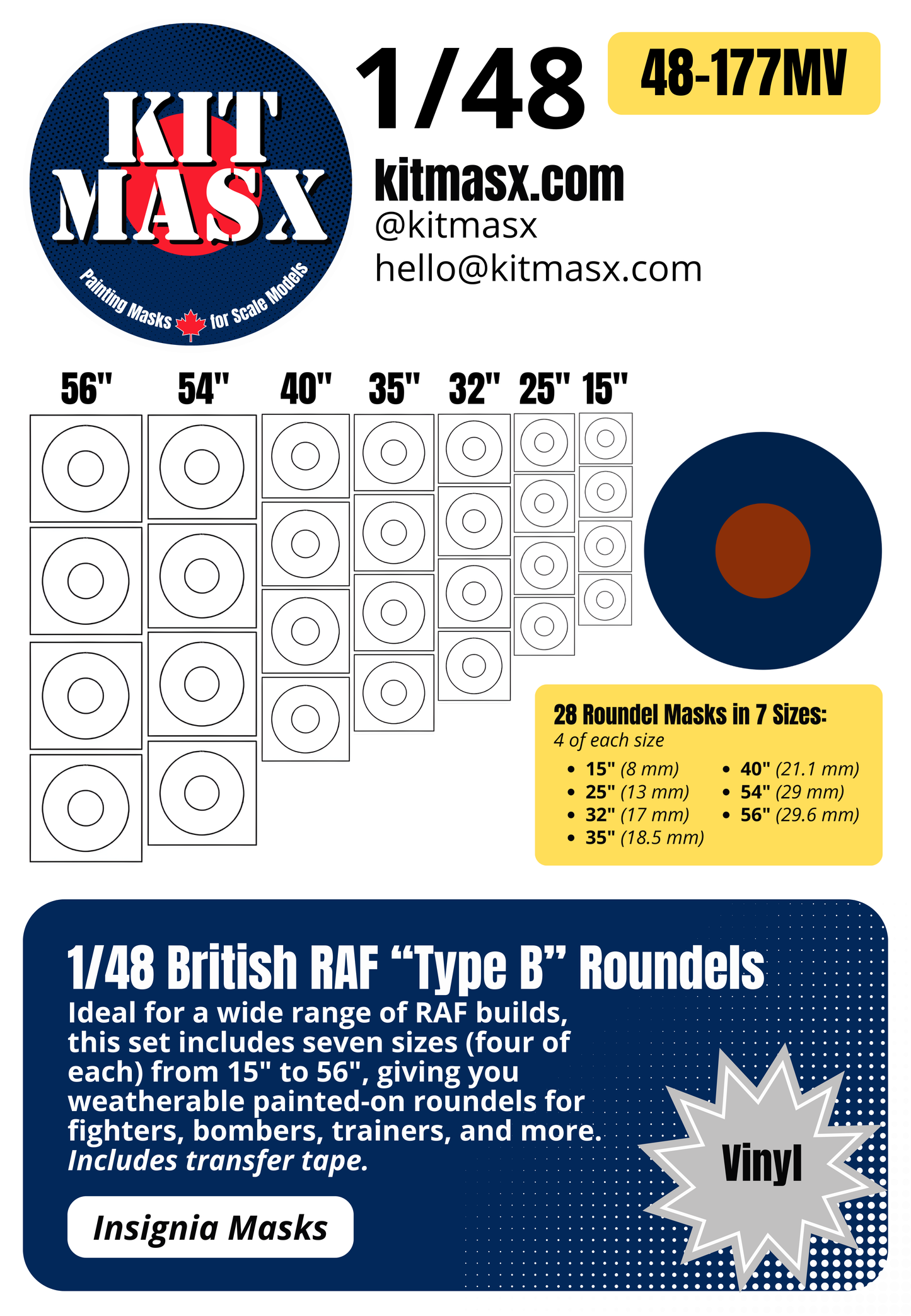 British RAF Roundels Type A/B/D 1/48 & 1/72 National Insignia Paint Masks