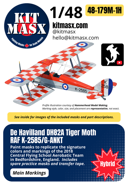 De Havilland DH82A Tiger Moth RAF K-2585/G-ANKT 1/48 Main Marking Paint Masks
