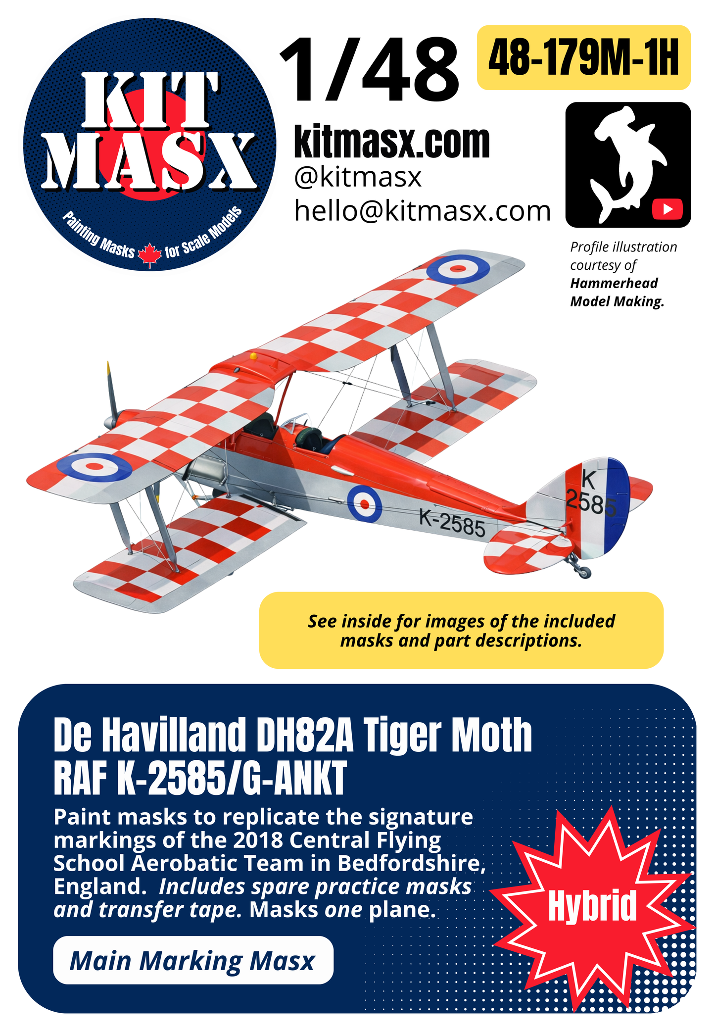 De Havilland DH82A Tiger Moth RAF K-2585/G-ANKT 1/48 Main Marking Paint Masks (48179M1)