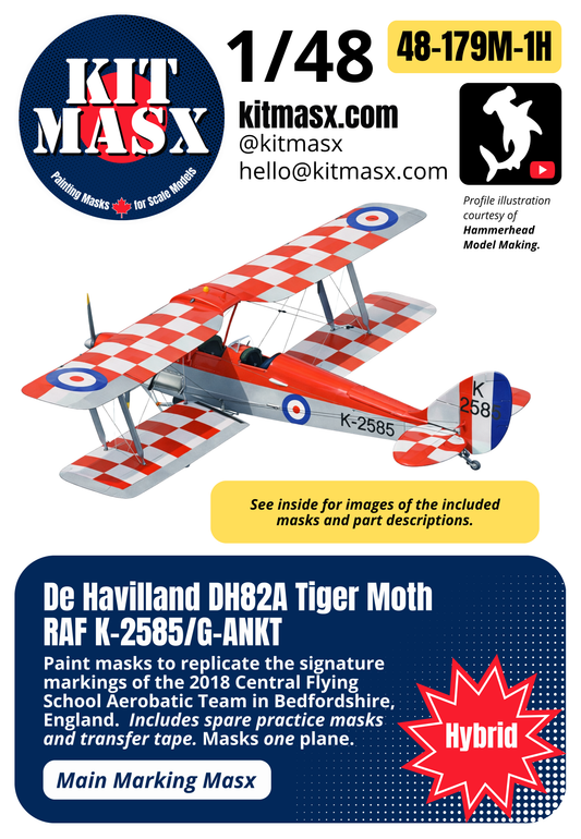 De Havilland DH82A Tiger Moth RAF K-2585/G-ANKT 1/48 Main Marking Paint Masks (48179M1)