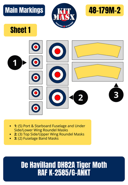 De Havilland DH82A Tiger Moth RAF K-4259/G-ANMO 1/48 Main Marking Paint Masks