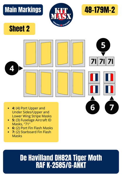 De Havilland DH82A Tiger Moth RAF K-4259/G-ANMO 1/48 Main Marking Paint Masks