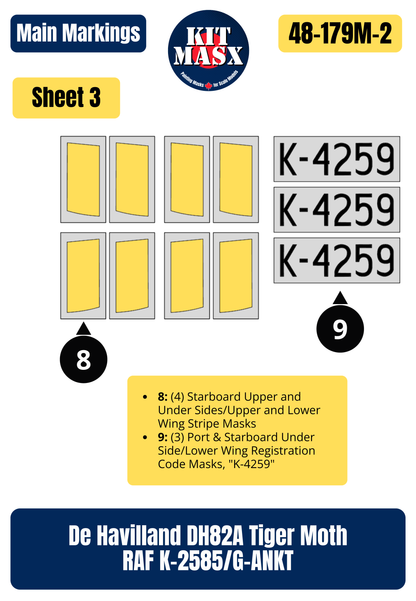 De Havilland DH82A Tiger Moth RAF K-4259/G-ANMO 1/48 Main Marking Paint Masks