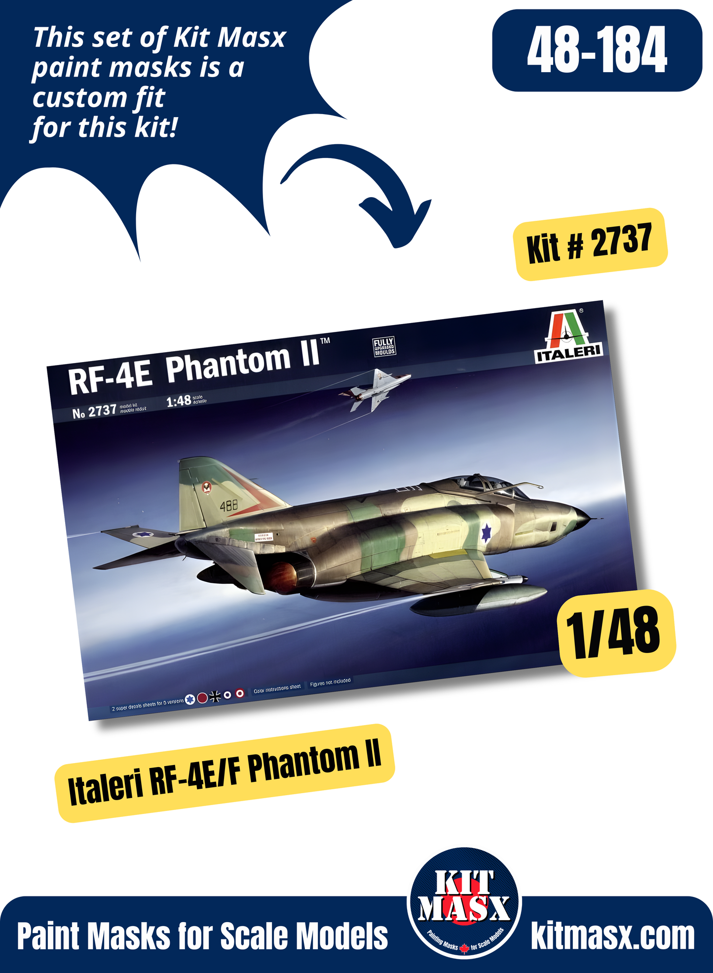 Italeri McDonnell Douglas RF-4E/F Phantom II 1/48 Canopy Paint Masks, Kit # 2737