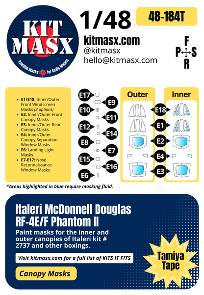 Italeri McDonnell Douglas RF-4E/F Phantom II 1/48 Canopy Paint Masks, Kit # 2737