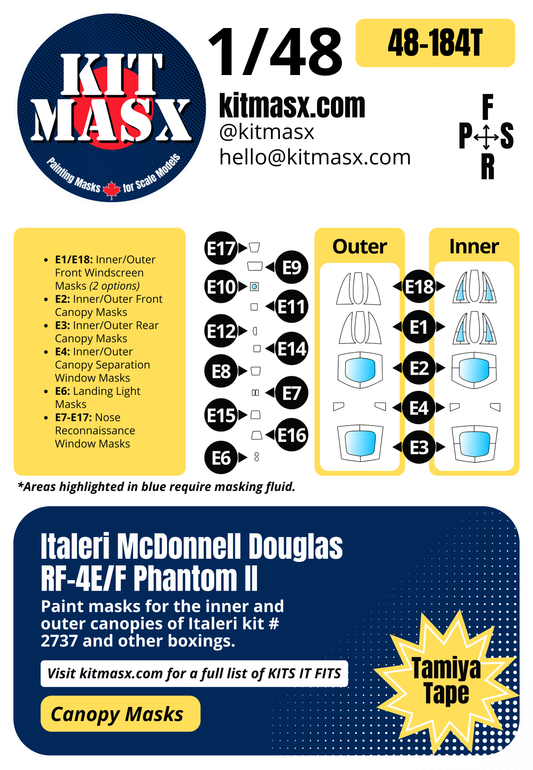 Italeri McDonnell Douglas RF-4E/F Phantom II 1/48 Canopy Paint Masks, Kit # 2737