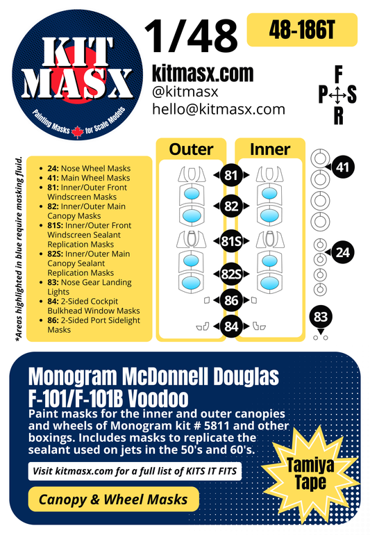 Monogram McDonnell Douglas F-101/F-101B Voodoo 1/48 Canopy & Wheel Paint Masks, Kit # 5811