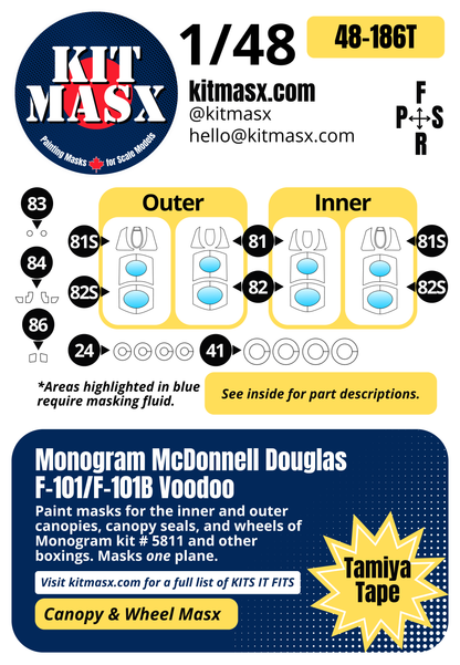 Monogram McDonnell Douglas F-101/F-101B Voodoo 1/48 Canopy & Wheel Paint Masks, Kit # 5811 (48186)