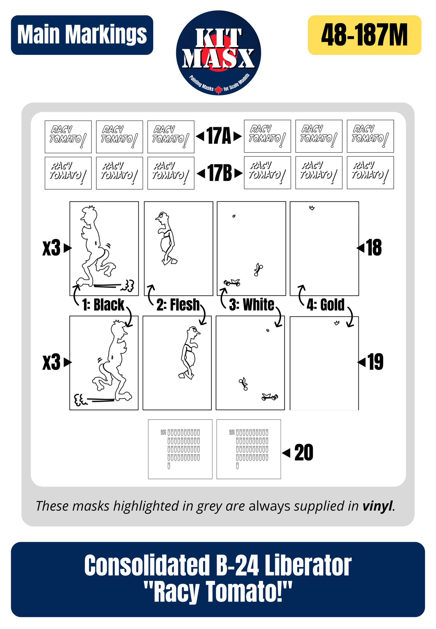 Consolidated B-24 Liberator "Racy Tomato!" 1/48 Main Marking Paint Masks