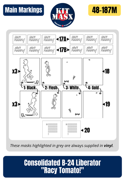 Consolidated B-24 Liberator "Racy Tomato!" 1/48 Main Marking Paint Masks