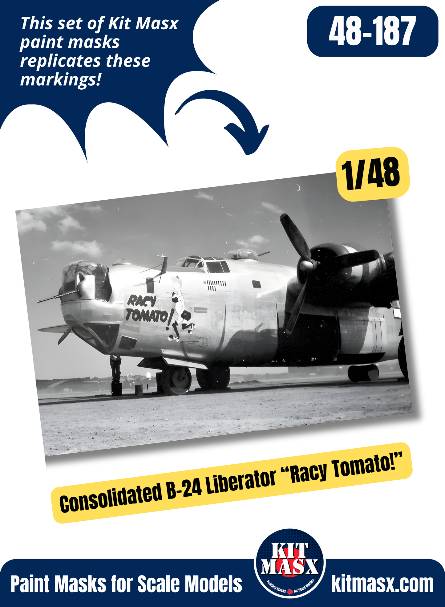 Consolidated B-24 Liberator "Racy Tomato!" 1/48 Main Marking Paint Masks
