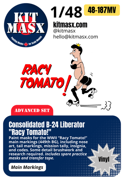 Consolidated B-24 Liberator "Racy Tomato!" 1/48 Main Marking Paint Masks
