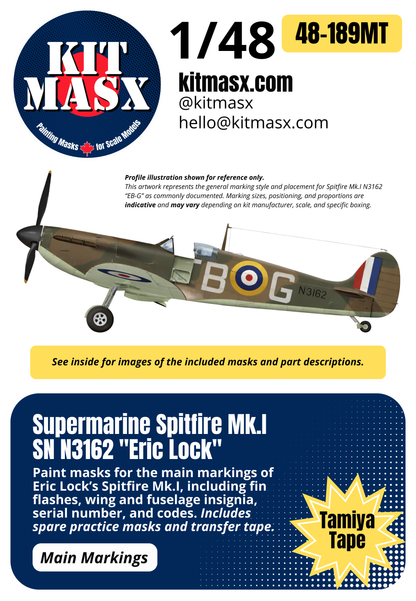 Supermarine Spitfire Mk.I SN N3162 "Eric Lock" 1/48 Main Marking Paint Masks