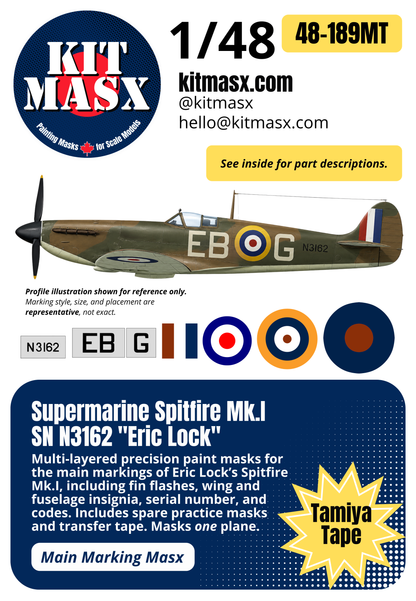 Supermarine Spitfire Mk.I SN N3162 "Eric Lock" 1/48 Main Marking Paint Masks (48189M)