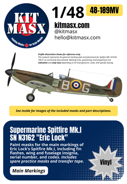 Supermarine Spitfire Mk.I SN N3162 "Eric Lock" 1/48 Main Marking Paint Masks