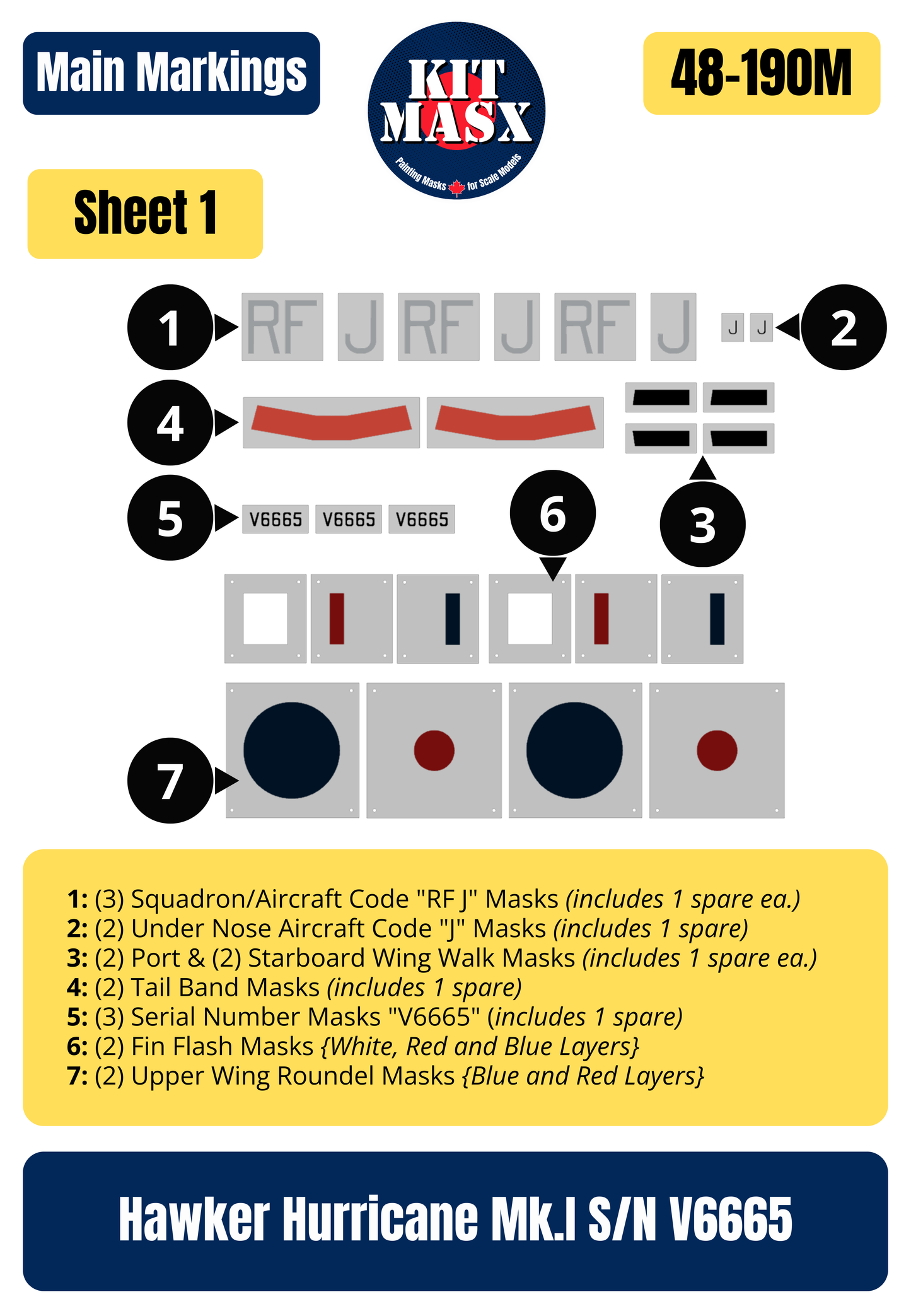 Hawker Hurricane Mk.1 S/N V6665 1/48 Main Marking Paint Masks