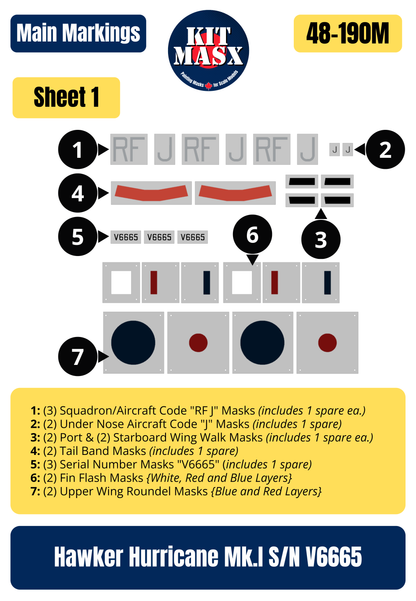 Hawker Hurricane Mk.1 S/N V6665 1/48 Main Marking Paint Masks