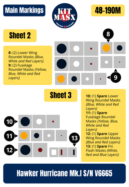 Hawker Hurricane Mk.1 S/N V6665 1/48 Main Marking Paint Masks