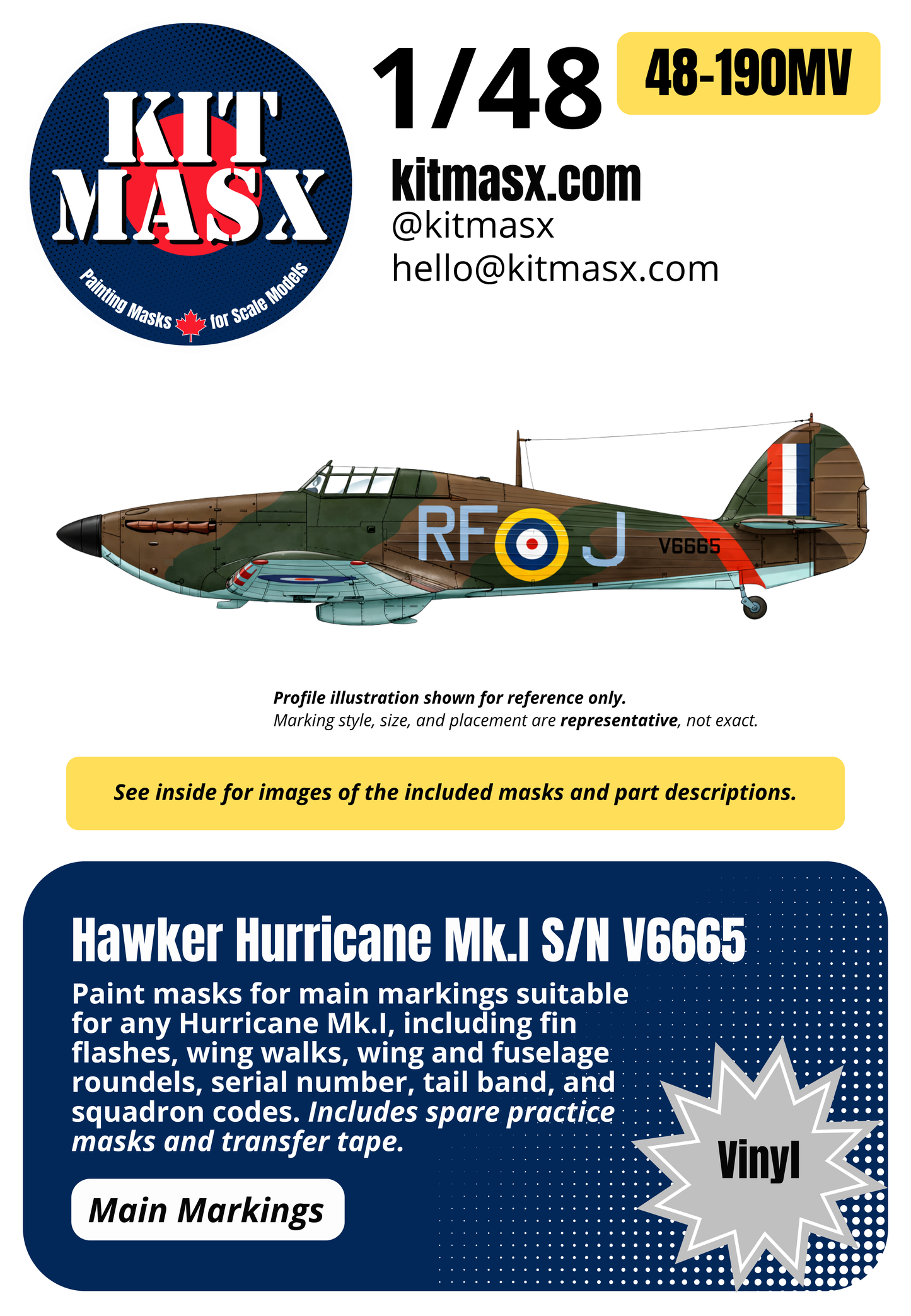 Hawker Hurricane Mk.1 S/N V6665 1/48 Main Marking Paint Masks