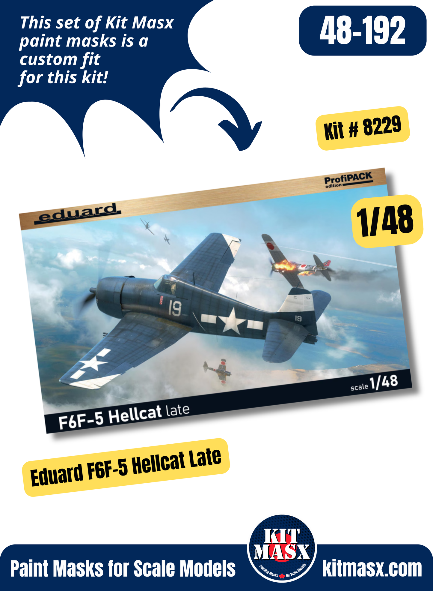 Eduard Grumman Hellcat Mk.I, Mk.II, F6F-3/3N, F6F-5/5N 1/48 Canopy Paint Masks, Kit # 8229