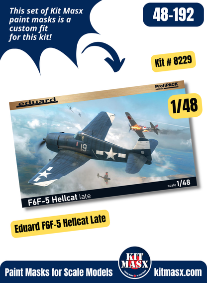 Eduard Grumman Hellcat Mk.I, Mk.II, F6F-3/3N, F6F-5/5N 1/48 Canopy Paint Masks, Kit # 8229