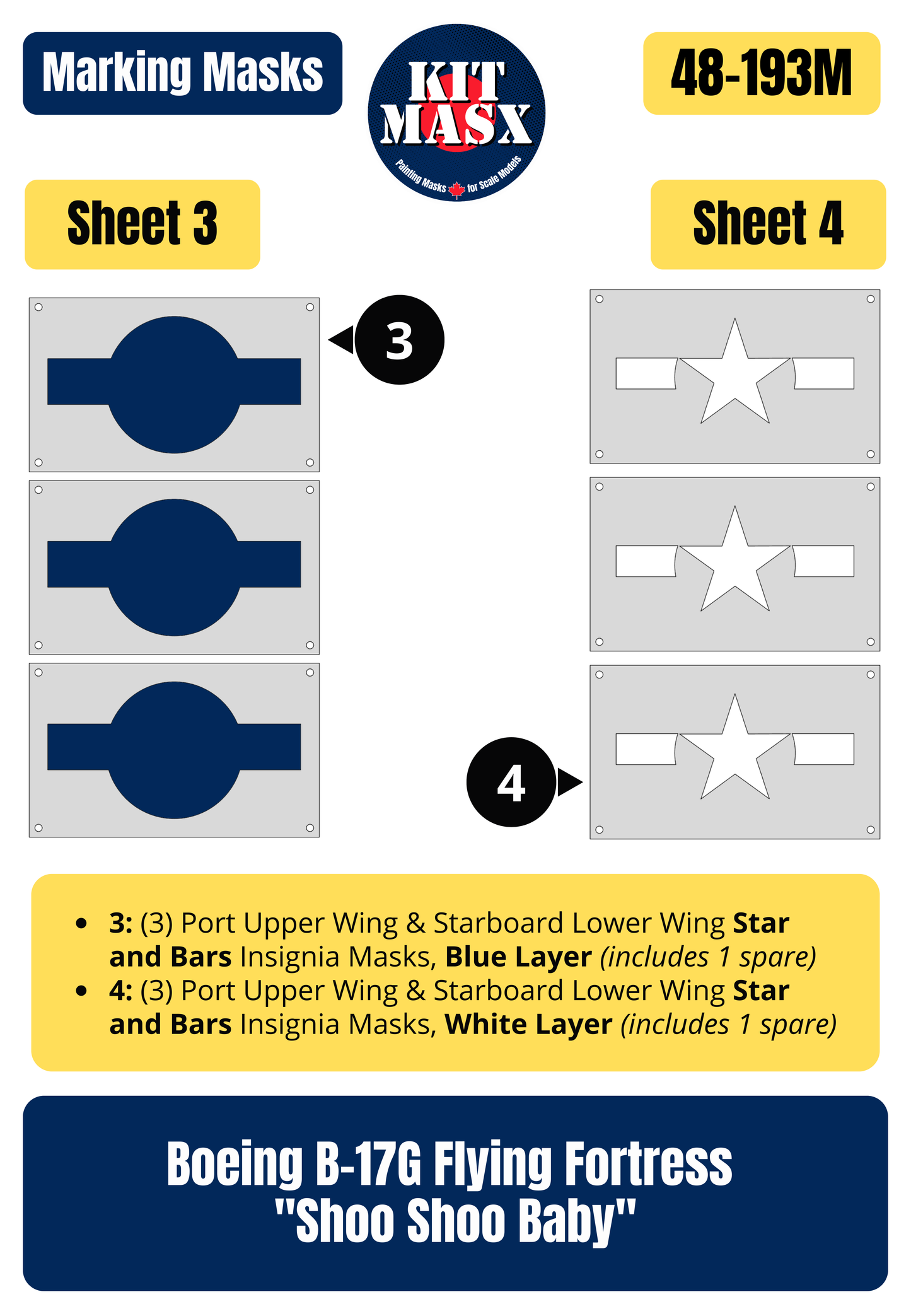 Boeing B-17G Flying Fortress “Shoo Shoo Baby” 1/48 Main Marking Paint Masks