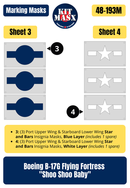 Boeing B-17G Flying Fortress “Shoo Shoo Baby” 1/48 Main Marking Paint Masks