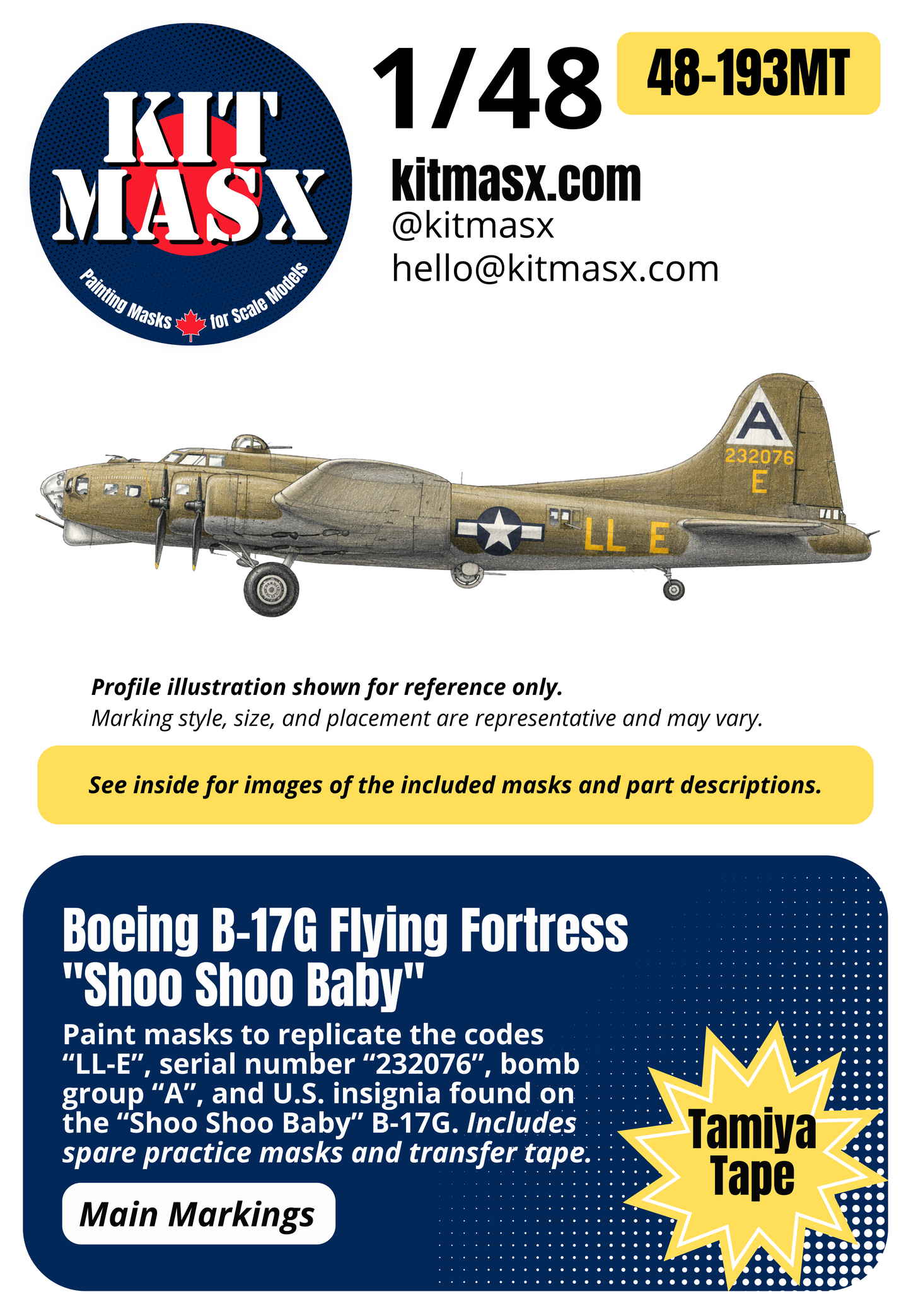 Boeing B-17G Flying Fortress “Shoo Shoo Baby” 1/48 Main Marking Paint Masks