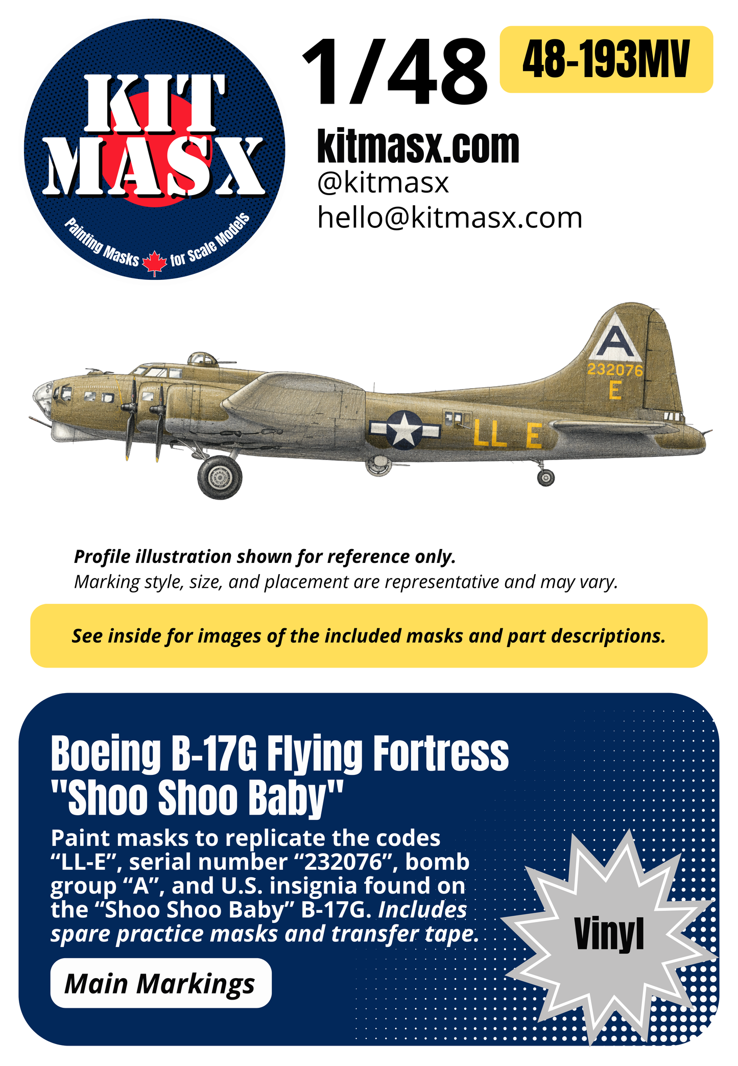 Boeing B-17G Flying Fortress “Shoo Shoo Baby” 1/48 Main Marking Paint Masks