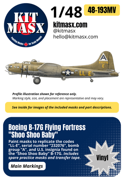 Boeing B-17G Flying Fortress “Shoo Shoo Baby” 1/48 Main Marking Paint Masks