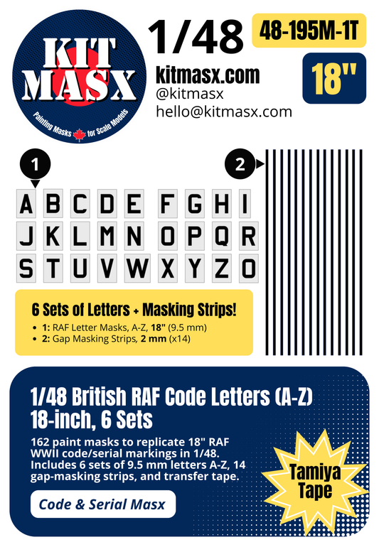 British RAF Code Letters (A-Z) 1/48 Code & Serial Paint Masks