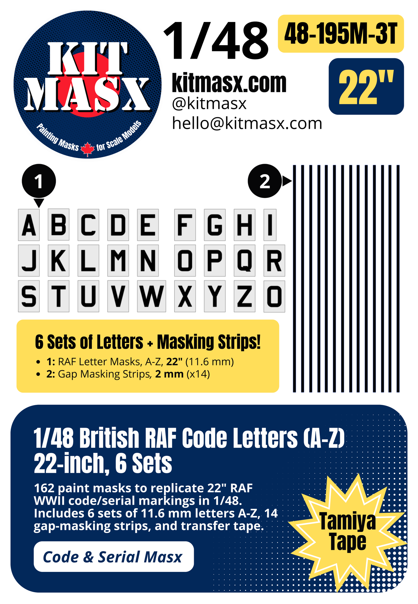 British RAF Code Letters (A-Z) 1/48 Code & Serial Paint Masks