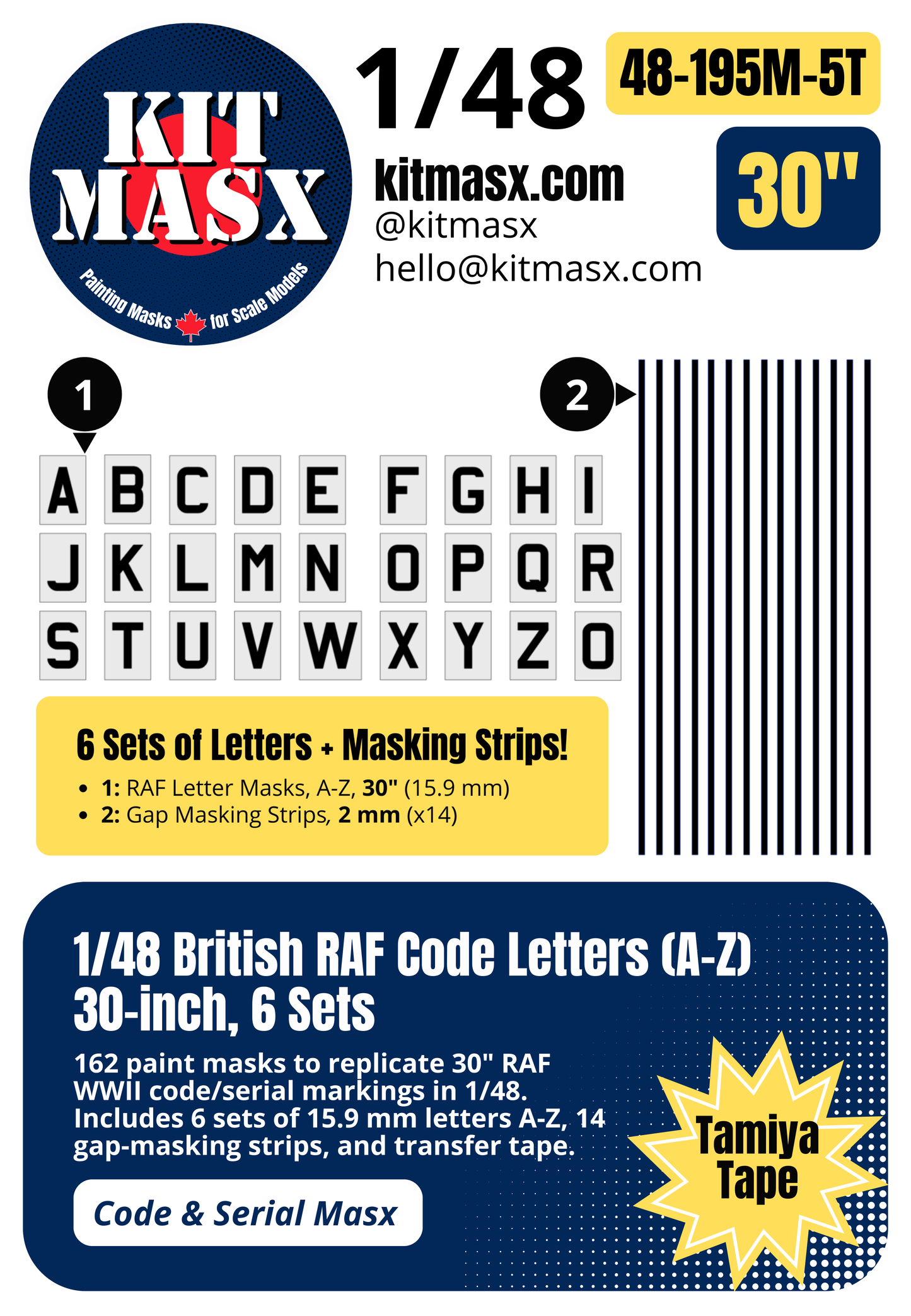 British RAF Code Letters (A-Z) 1/48 Code & Serial Paint Masks