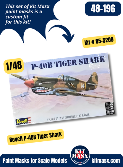 Revell Monogram Curtiss P-40B Tomahawk/Warhawk 1/48 Canopy Paint Masks, Kit # 85-5209