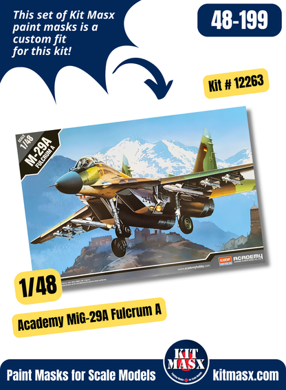 Academy Mikoyan-Gurevich MiG-29A/AS "Fulcrum" 1/48 Canopy & Wheel Paint Masks, Kit # 12263 (48199)