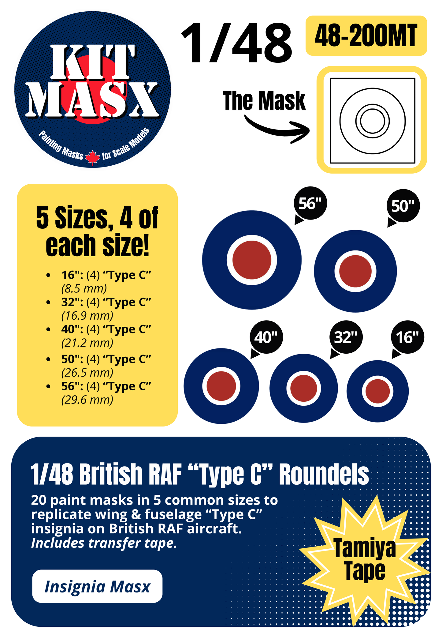 British RAF “Type C” Roundels 1/48 Insignia Paint Masks (48200M)