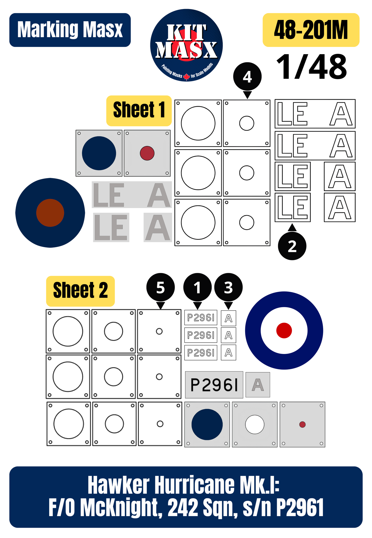 Hawker Hurricane Mk.I: F/O McKnight, 242 Sqn, s/n P2961 1/48 Main Marking Paint Masks (48201M)