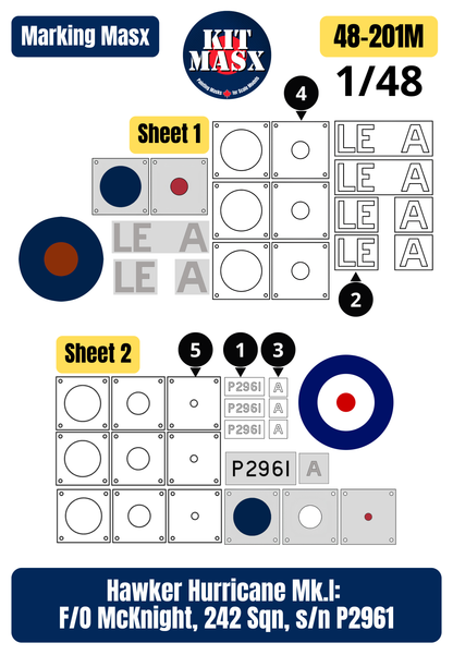 Hawker Hurricane Mk.I: F/O McKnight, 242 Sqn, s/n P2961 1/48 Main Marking Paint Masks (48201M)