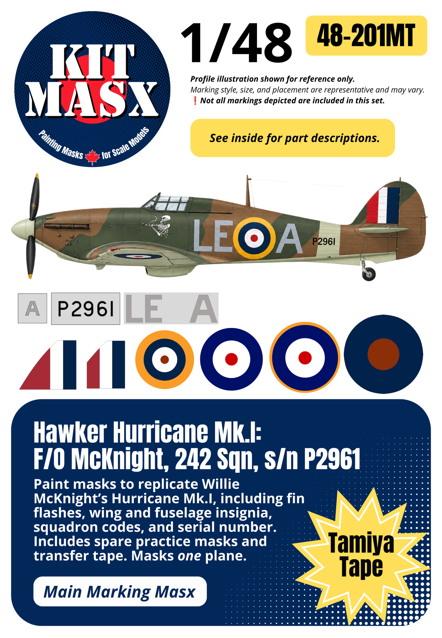 Hawker Hurricane Mk.I: F/O McKnight, 242 Sqn, s/n P2961 1/48 Main Marking Paint Masks (48201M)