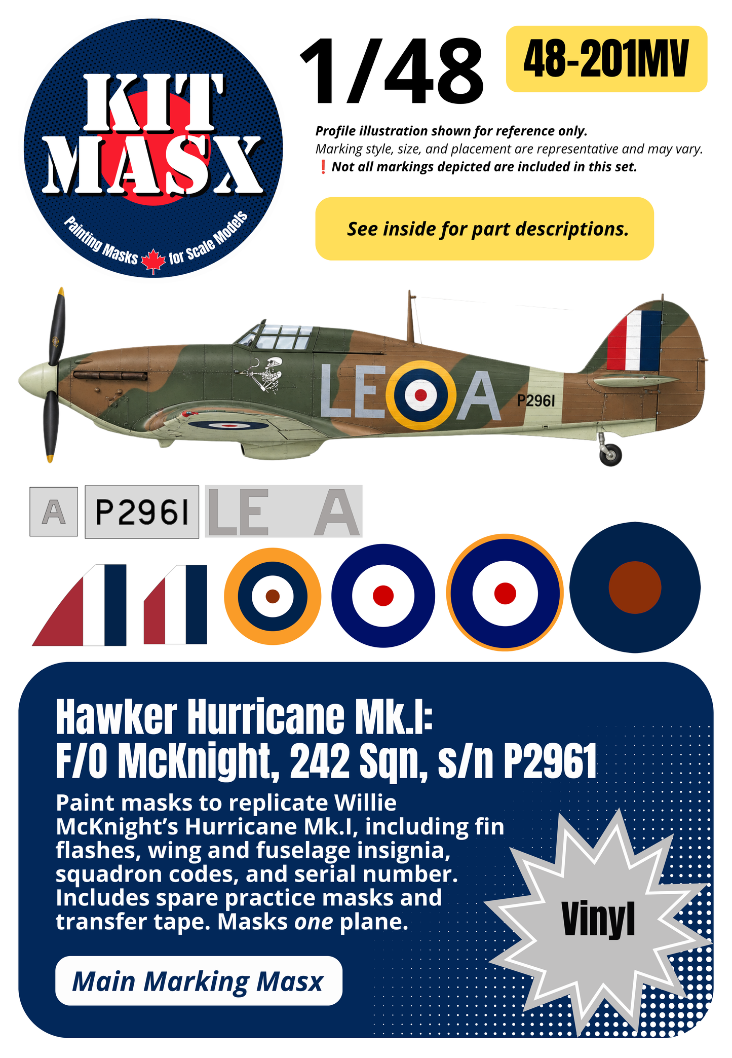 Hawker Hurricane Mk.I: F/O McKnight, 242 Sqn, s/n P2961 1/48 Main Marking Paint Masks (48201M)