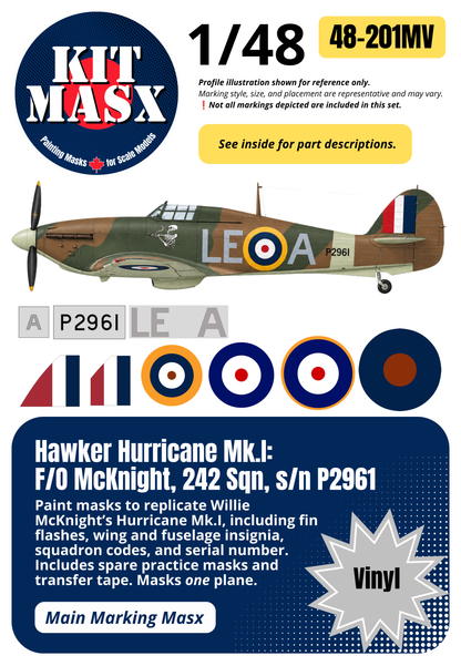 Hawker Hurricane Mk.I: F/O McKnight, 242 Sqn, s/n P2961 1/48 Main Marking Paint Masks (48201M)