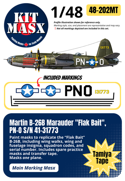 ICM Martin B-26B Marauder "Flak Bait" PN-O, S/N 41-31773 1/48 Main Marking Paint Masks (48202M)
