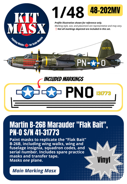 ICM Martin B-26B Marauder "Flak Bait" PN-O, S/N 41-31773 1/48 Main Marking Paint Masks (48202M)