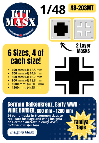 German Balkenkreuz, Early WWII - WIDE BORDER, 600 mm - 1200 mm 1/48 National Insignia Paint Masks (48203M)