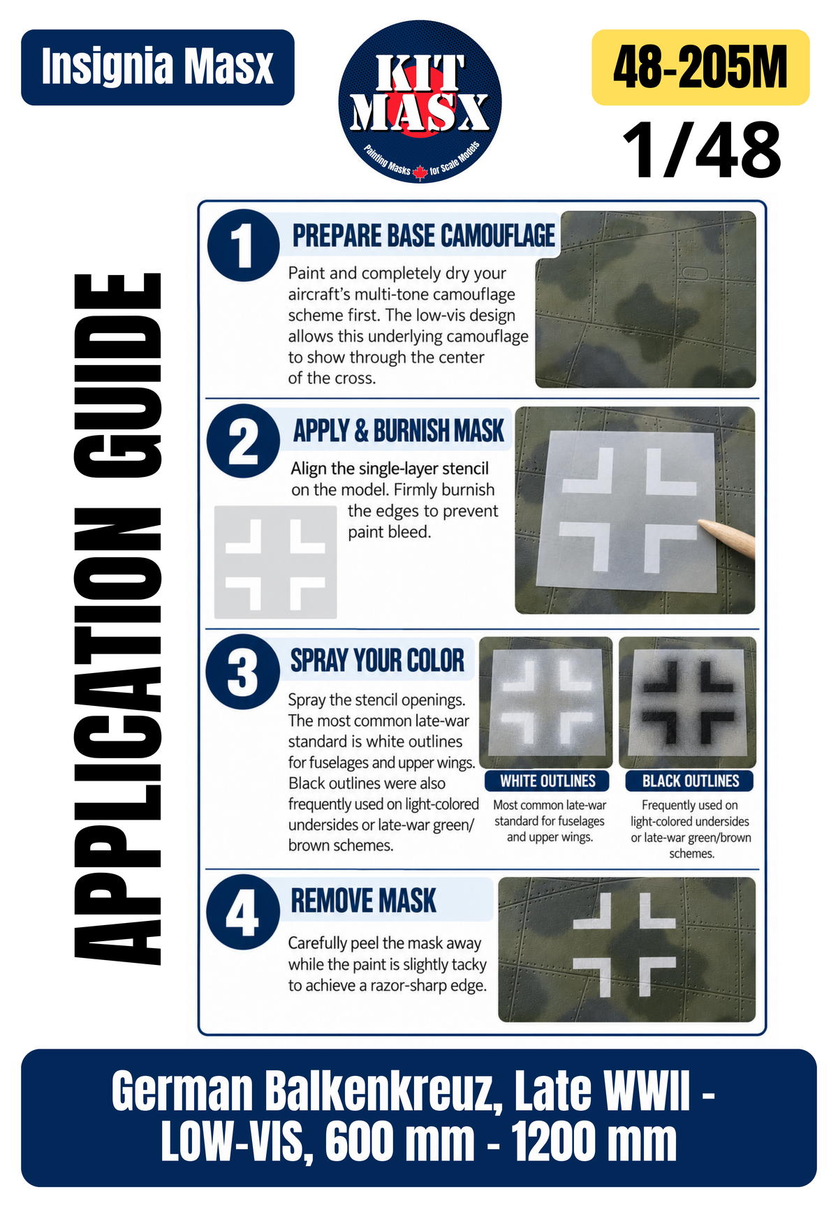 German Balkenkreuz, Late WWII - LOW-VIS, 600 mm - 1200 mm 1/48 National Insignia Paint Masks (48205M)
