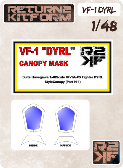R2KF Hasegawa Macross VF-1 "DYRL (Movie) Style" Valkyrie 1/48 Canopy Paint Masks, Kit # MC03 (VF-1 DYRL STYLE)