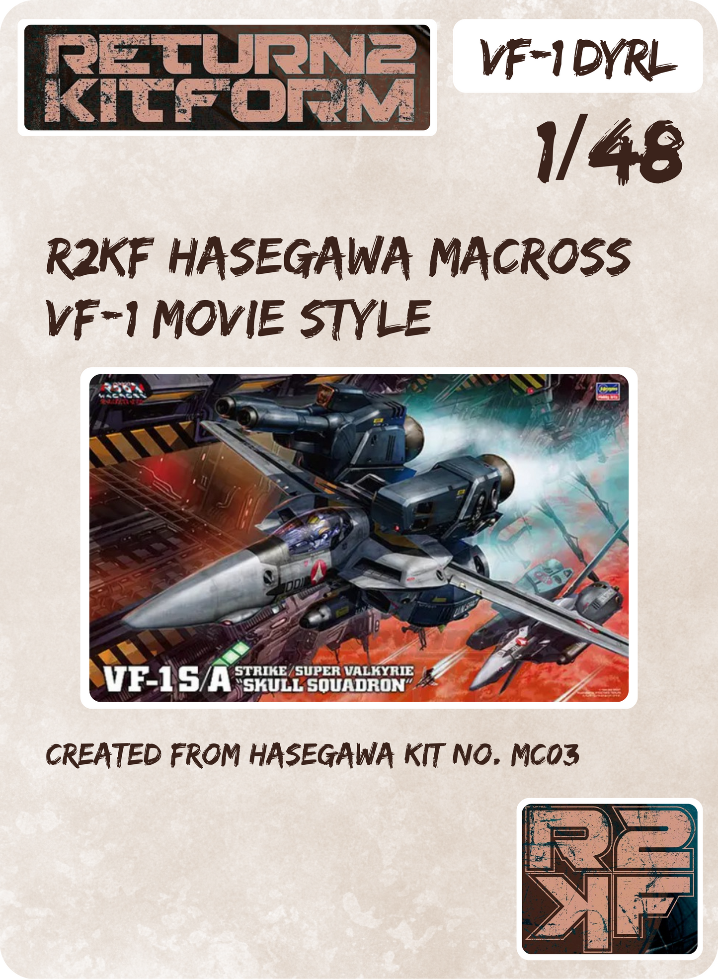 R2KF Hasegawa Macross VF-1 "DYRL (Movie) Style" Valkyrie 1/48 Canopy Paint Masks, Kit # MC03 (VF-1 DYRL STYLE)
