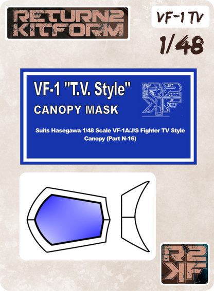 R2KF Hasegawa Macross VF-1 "TV Style" Valkyrie 1/48 Canopy Paint Masks, Kit # MC02 (VF-1 TV STYLE)