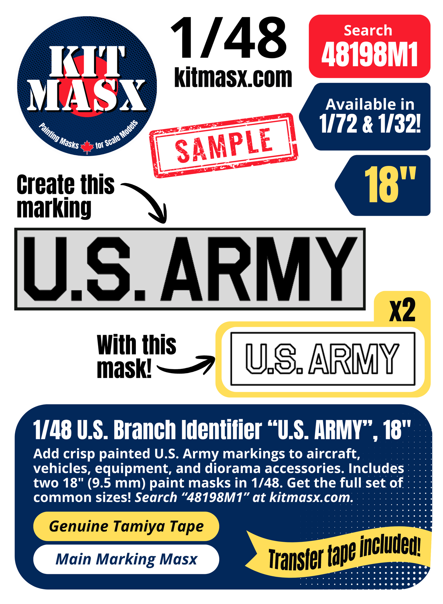 Kit Masx Sample: 1/48 U.S. Branch Identifier "U.S. ARMY", 18-inch
